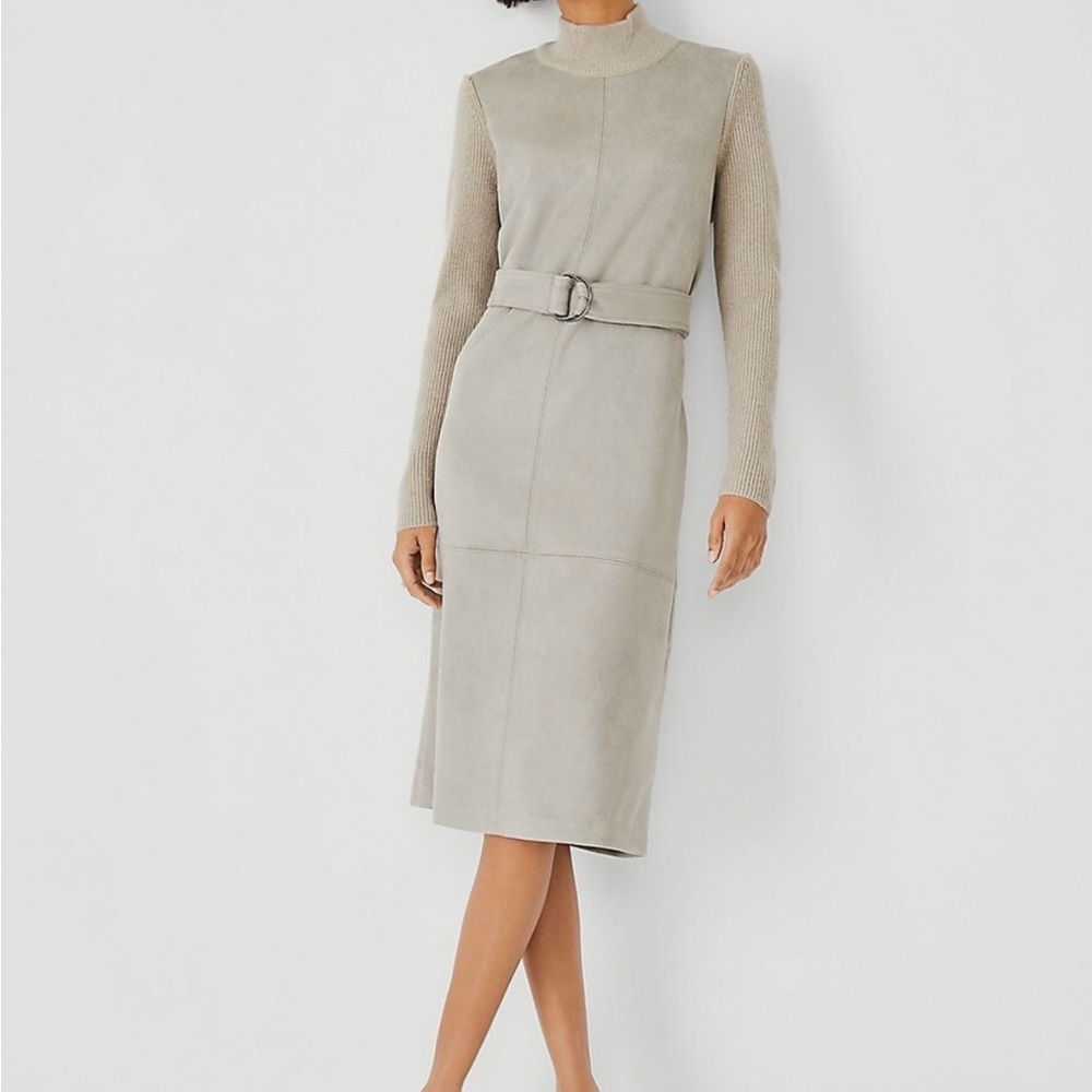 Ann Taylor Elegant Gray Belted Dress